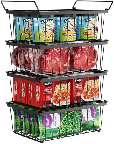 Freezer Organizer Bins - Storage Baskets for 5 Cu.Ft, 4 Pack