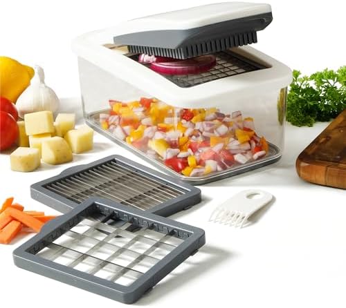 Aero Vegetable Chopper, 5-in-1 Food Chopper with Container, Manual Vegetable Dicer with Interchangeable Stainless Steel Blades for Slicing, Chopping & Meal Prep
