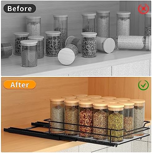 Pull Out Spice Rack Organizer for Cabinet, Heavy Duty Slide Out Spice Rack Organizer for Kitchen Cabinets and Pantry, Fits Spices, Sauces, Canned Food (6.5''Wx10.5''Dx2.5''H)