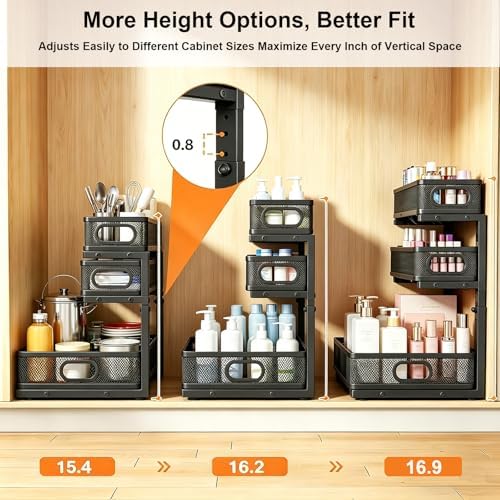2 Pack Under Sink Organizer, 3-Tier Pull Out Cabinet Organizer and Storage