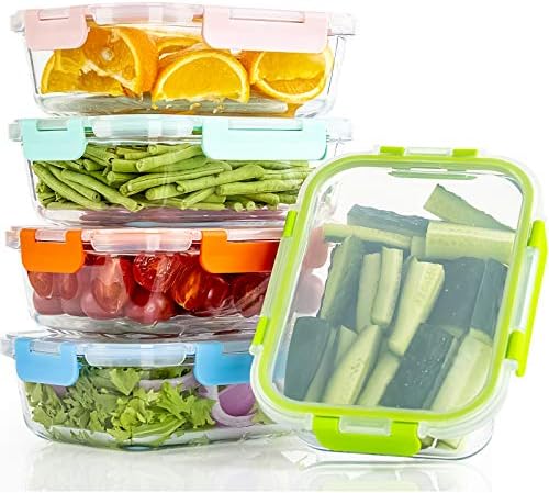 Glass Meal Prep Glass Containers with Lids, Glass Lunch Box, 5-Pack, 34 OZ