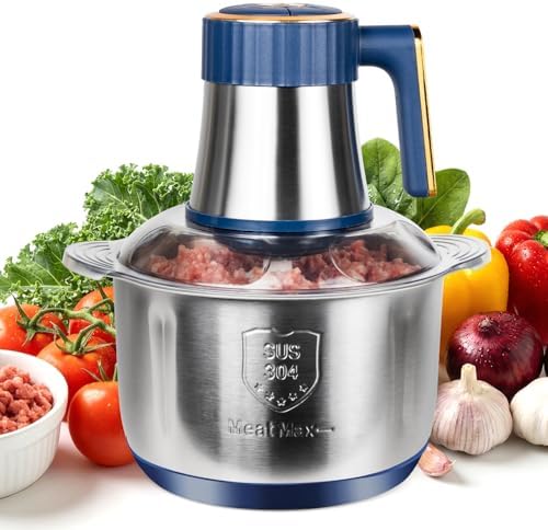 20 Cups Large Capacity Food Processor,5 Speed Electric Meat Grinder Vegetable Chopper,500W Powerful Motor 6 Bi-Level Blade Meat mincer for Vegetable, Nuts, Onion, Garlic with 304 Stainless Steel Bowl by Calaytaly