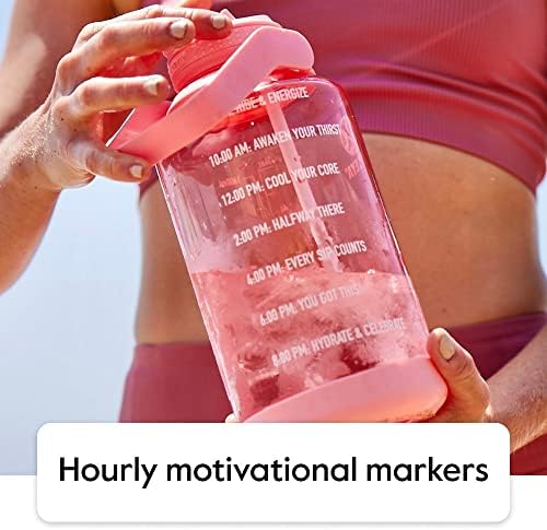 Motivational Water Bottle with Straw Lid and Time Marker (64 oz, Vivacity Purple) - Leakproof, BPA Free Water Bottle for Daily Intake Tracking