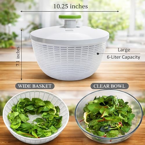 Large 6.2-Quart Collapsible Salad Spinner and Leafy Green Washer