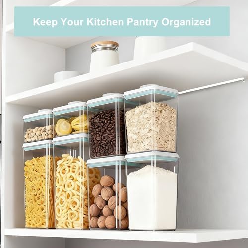 Pop Airtight Food Storage Containers with Lids for Kitchen Pantry Organizing Stackable Container for Cereal Snack Flour Sugar Coffee Spaghetti -15 Pcs(0.5, 1.2, 2.0, 2.7, 3.3qt)*3