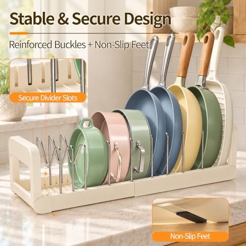 2 Pack Pots and Pans Organizer Under Cabinet, Expandable Pot Lid Organizer