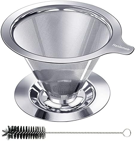 Pour Over Coffee Dripper, Paperless Reusable Coffee Filter, Pour Over Coffee Maker for Single Cup Brew, Double Mesh Design of Stainless Steel Cone Filter for Perfect Extraction (1-4 Cup)
