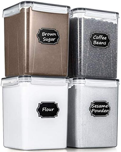 Flour Storage Containers 5.2L, 4 PCS Food Storage Containers, Black