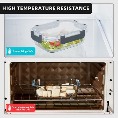 10 Pack 22 oz Glass Meal Prep Containers, Glass Food Storage Containers with Lids, Reusable Airtight Leakproof Lunch Bento Boxes Freezer, Microwave Oven and Dishwasher, Gray
