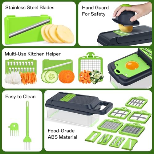 Veggie Chopper Vegetable Cutter, 15 in 1 Kitchen Gadget, Green