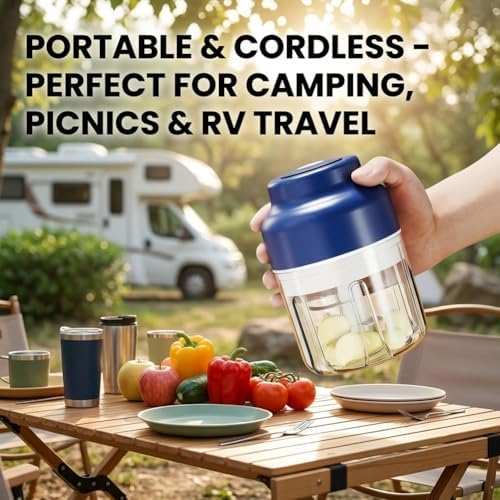 Mini Electric Garlic Chopper & Mini Portable Veggie Chopper, Household Electric Garlic Crusher, 6 Blades Electric Food Chopper for Garlic, Onion, Ginger, Chili, Spices and Fruit (Blue) - Image 6