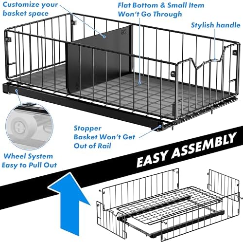 Pull-Out Cabinet Sliding Basket, 17.2Dx9.7Wx5H, Black