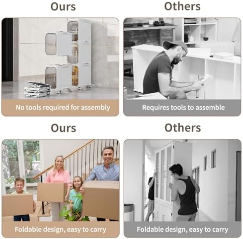 2 Tier Slim Bathroom Storage Cabinet, Foldable and Movable, White