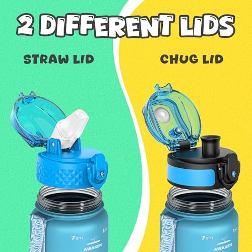 Kids Water Bottle 17 Oz, Tritan, 2 Lids, Straw & Chug, Leakproof