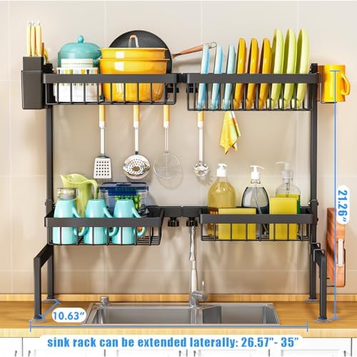 Large Over The Sink Dish Drying Rack 2 Tiers 4 Baskets