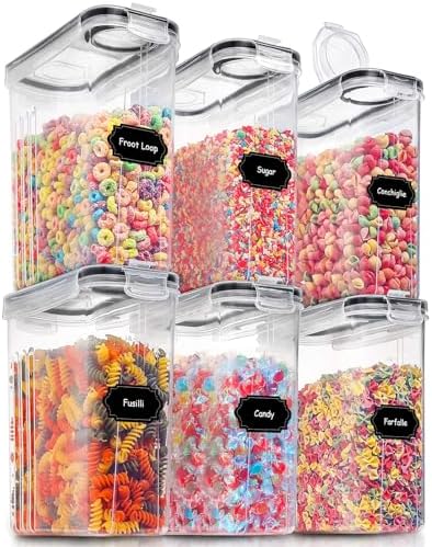 Large Dry Food Storage Containers with Lids, 6PCS Airtight Cereal Containers Storage Set, Leak-proof Canister Set for Kitchen Pantry Organization with 20 Labels & Marker (4L Black)