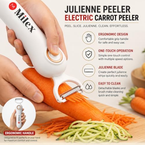 Milex 5-in-1 Electric Vegetable & Fruit Peeler with Pastry Brush, White