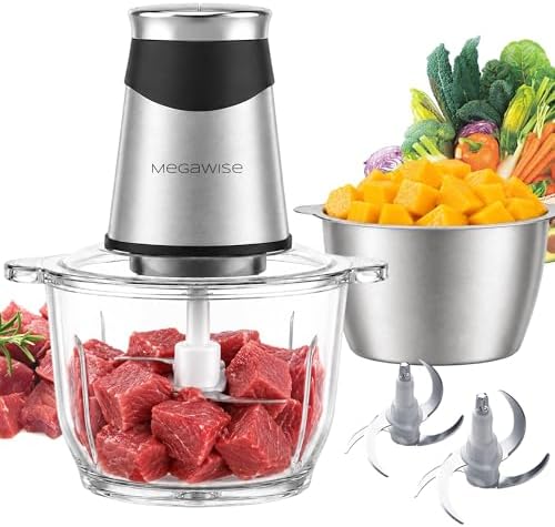800W Electric Food Chopper, 2.2L Glass & 1.2L Stainless Bowls
