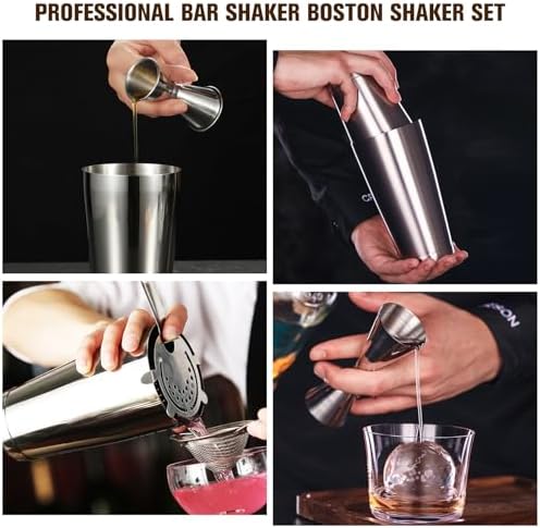 Cocktail Shaker Set Bartender Kit, 12 Pcs Boston Drink Shaker with Strainer Bartending Martini Shaker Tin with 18oz & 28oz Mixed Alcohol Shaker Stainless Steel Bar Tool for Beginner