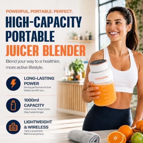 Portable Blender, Personal smoothie juicer, Shaker blender, 33oz USB portable rechargeable Juicer cup with 38 Blades for Kitchen, Travel, Gym， Office – Cream White - Image 4