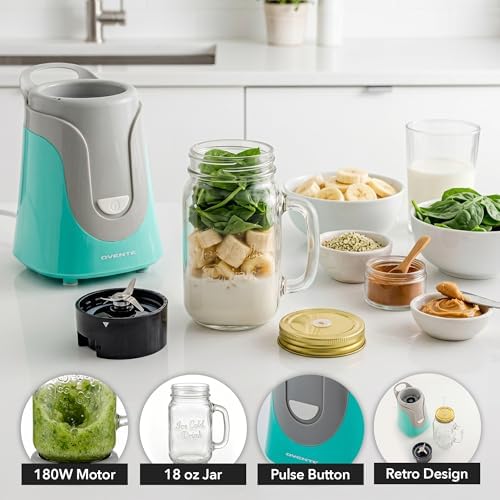 OVENTE Retro Personal Blender, 18 Oz Mason Jar, Turquoise BLH1002T - Image 2