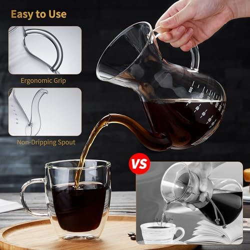 Pour Over Coffee Maker with Double Stainless Filter 27 fl oz, Thickened Heat-Resistant Borosilicate Glass Pour Over Coffee Dripper, Stovetop Safe