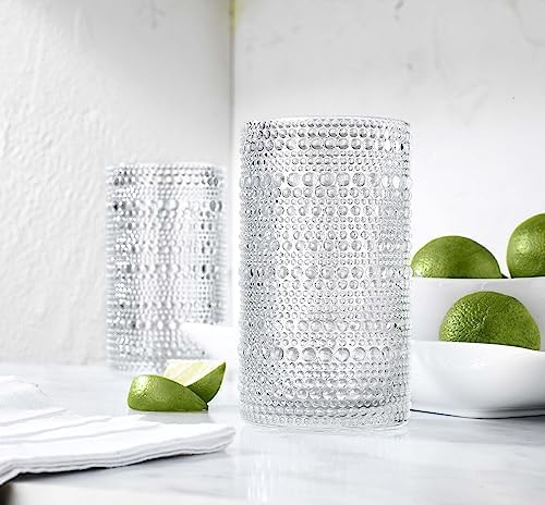 Hobnail Drinking Glasses, Set of 4 Clear Vintage Beaded Glass Cups, 15 Oz. Cocktail Drinking Glassware Set, For Water Juice, Smoothies. Home, Dinner, Bar uses.