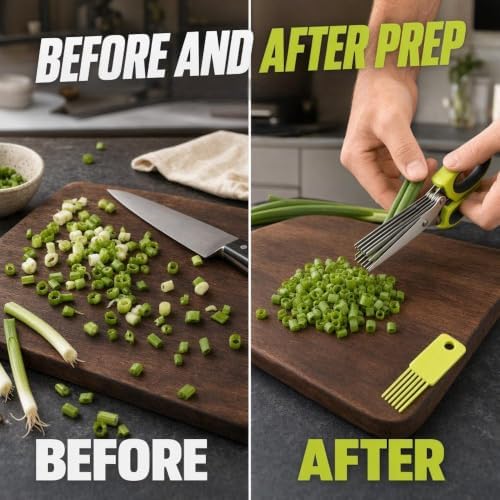 Multipurpose 5 Blade Herb Scissors with Cleaning Comb,Kitchen Herb Shears Herb Cutter with Cover and Cleaning Comb for Chopping Basil Chive Parsley Cool Kitchen Gadgets，Green-2pc
