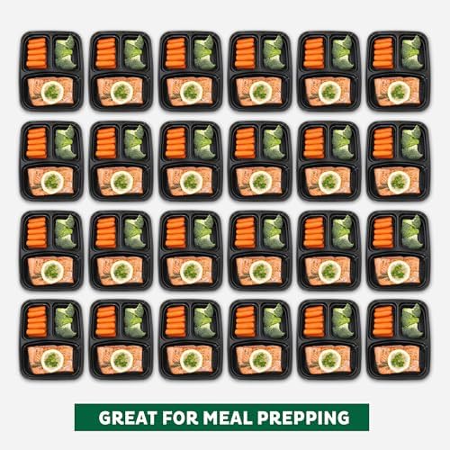 Meal Prep Containers with Lids 24 oz [50 Pack] 3 Compartment