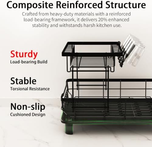 2-Tier Multifunctional Dish Drying Rack, Sturdy and Space-Saving