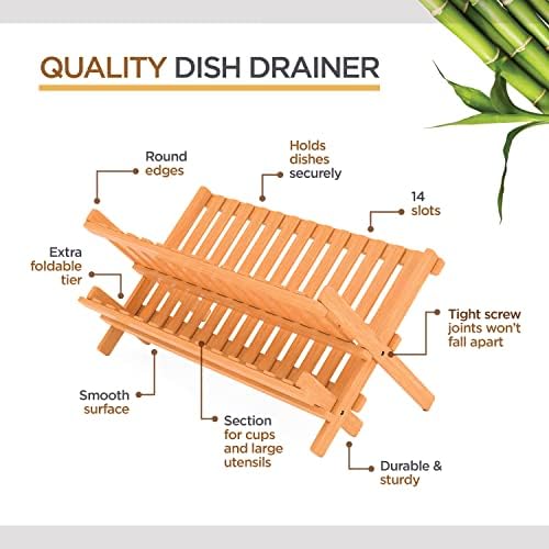 2-Tier Dish Drying Rack, Bamboo Dish Drainer for Kitchen Counter