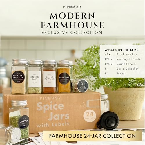 Thick Glass Spice Jars With Labels, Airtight Metal Lids 4oz 24 Pack