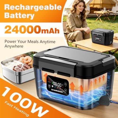 Cordless Electric Lunch Box for Adults, 24000mAh Rechargeable Food Warmer