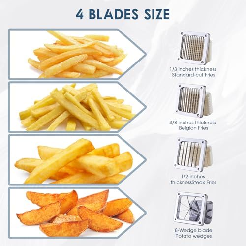 Commercial French Fry Cutter Stainless Steel Potato Cutter with 1/2,1/3,3/8 Inch Blade and 8-wedge balde, Heavy Duty Potato Slicer Manual Potato Chopper Set for Sweet Potato, Carrot, Cucumbers - Image 5