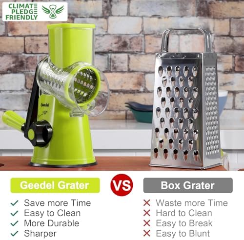 Geedel Rotary Cheese Grater, Kitchen Mandoline Vegetable Slicer with 3 Interchangeable Blades, Easy to Clean Rotary Grater Slicer for Fruit, Vegetables, Nuts - Image 6