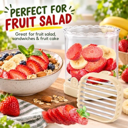 Creative Strawberry Slicer, Detachable Cutter with Push Plate (Beige) - Image 4