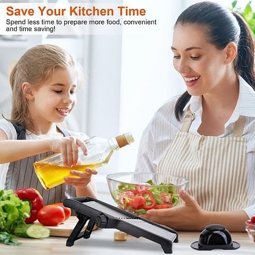 Mandoline Food Slicer Stainless Steel Food Cutter Vegetable Fruit Chopper Grater Peeler Kitchen Julienne Slicer with 5 Adjustable Blades Food Holder - Image 7