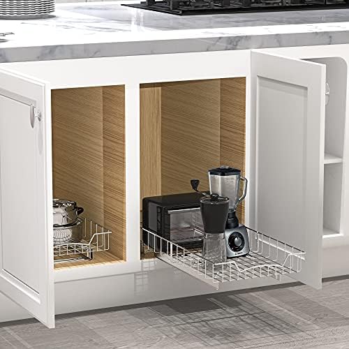 Under Cabinet Pull Out Sliding Shelf, 21" Dx11 W, Chrome
