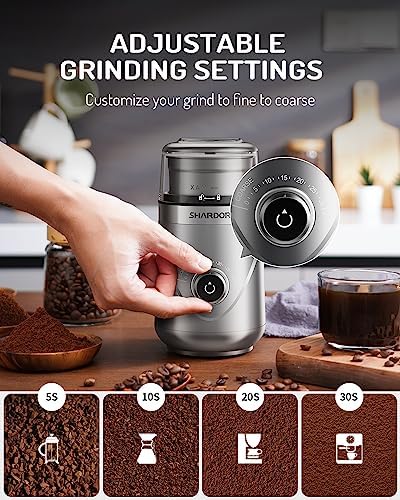 SHARDOR Electric Super Silent Blade Coffee Grinder, Timed Grind Control Rotary Knob, Adjustable Coarse to Fine for Coffee Beans, Spices & Herbs, with 2 Removable Stainless Steel Bowl, Sliver - Image 2