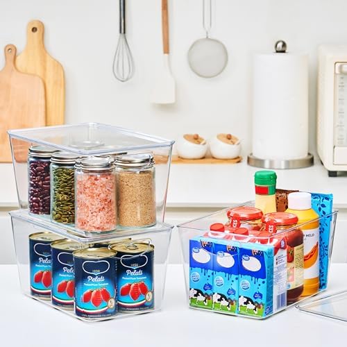 Large Clear Storage Bins with Lids, Stackable Containers, 4 Pack