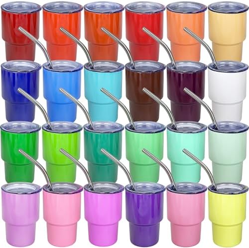24 Pack 3oz Mini Tumbler Shot Glass with Straw and Lid