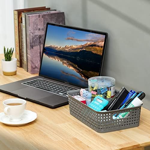 Plastic Storage Baskets - 8 Pack, Gray, Durable, Easy to Use, Flexible, Multi-Purpose, Ideal for Closets, Cabinets, Shelves, Countertops