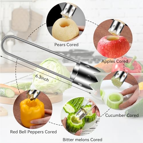 2PCS Red Bell Pepper Seed Corer, Stainless Steel Fruit Core Remover Apple Core Seed Remover Vegetable Corer Tool for Vegetables Fruit Kitchen Utensils (Silver)