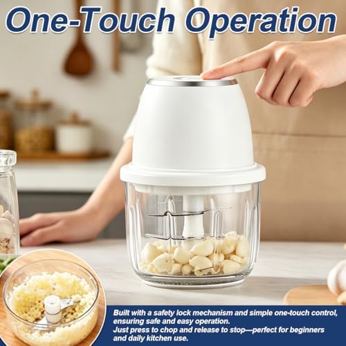Electric Garlic Chopper, 2026 Upgraded Mini Food Processor 350ml, Cordless USB Rechargeable Food Chopper with 6 Stainless Steel Blades & Thickened Glass for Garlic Ginger Nuts Meat (350ml-Blue) - Image 5