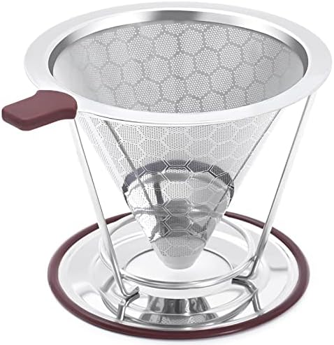 Pour Over Coffee Dripper, Stainless Steel Filter,Easy to Clean Paperless pour over coffee maker,Reusable Filter,Cone Dripper with Removable Cup