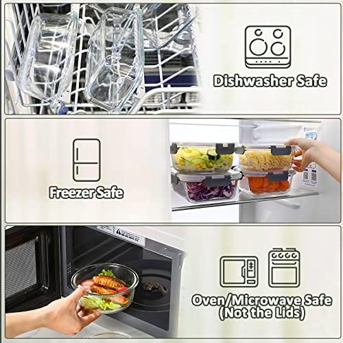 30 Piece Extra Large Glass Food Storage Containers with Lids,Gray