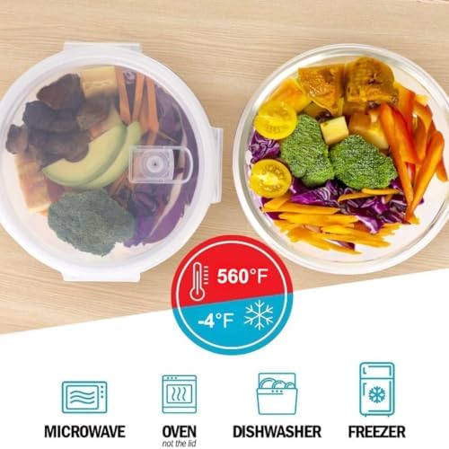 Round Glass Containers with Air Vent Lids (5 Pack) – 32oz