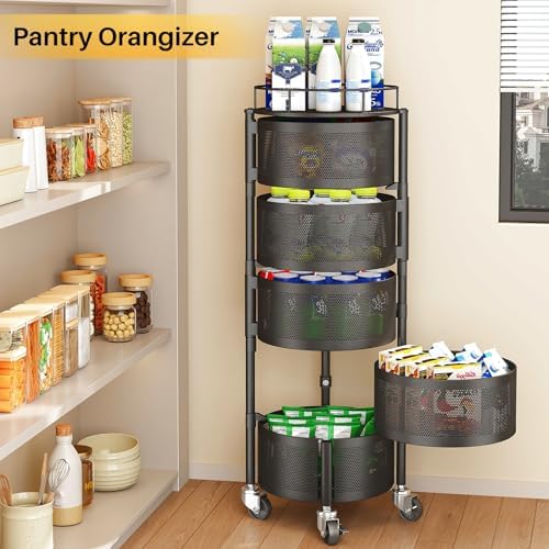 5-Tier Fruit and Vegetable Basket Bowls for Kitchen, Rotating, Black