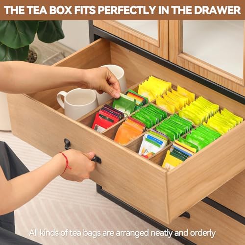 Wooden Tea Bag Organizer for Drawer, 12 Compartments, Brown