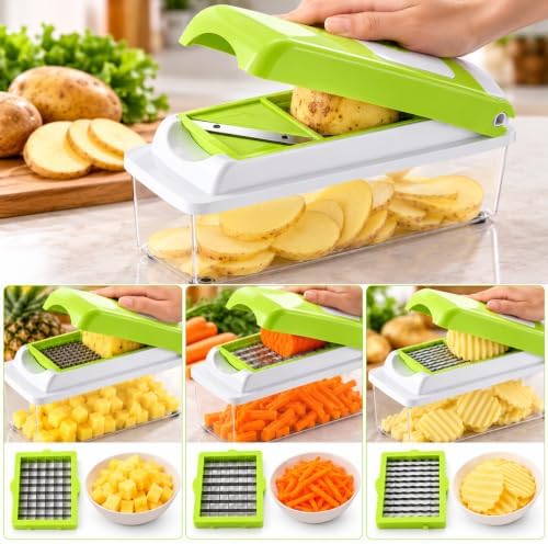 Vegetable Chopper – Original As Seen On TV Food Dicer with 2 Stainless Steel Blades, Large 2-Cup Container, Cleaning Tool, Dishwasher Safe Onion & Vegetable and Fruit Cutter